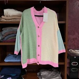Pastel Colorblock Women's Cardigan Sweater